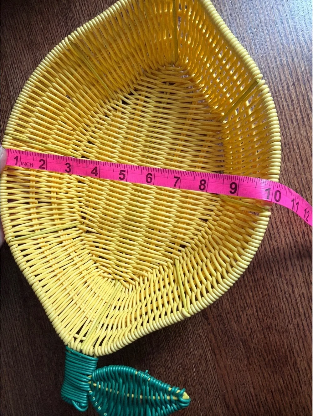 Lemon-Shaped Basket with Green Leaf Accent